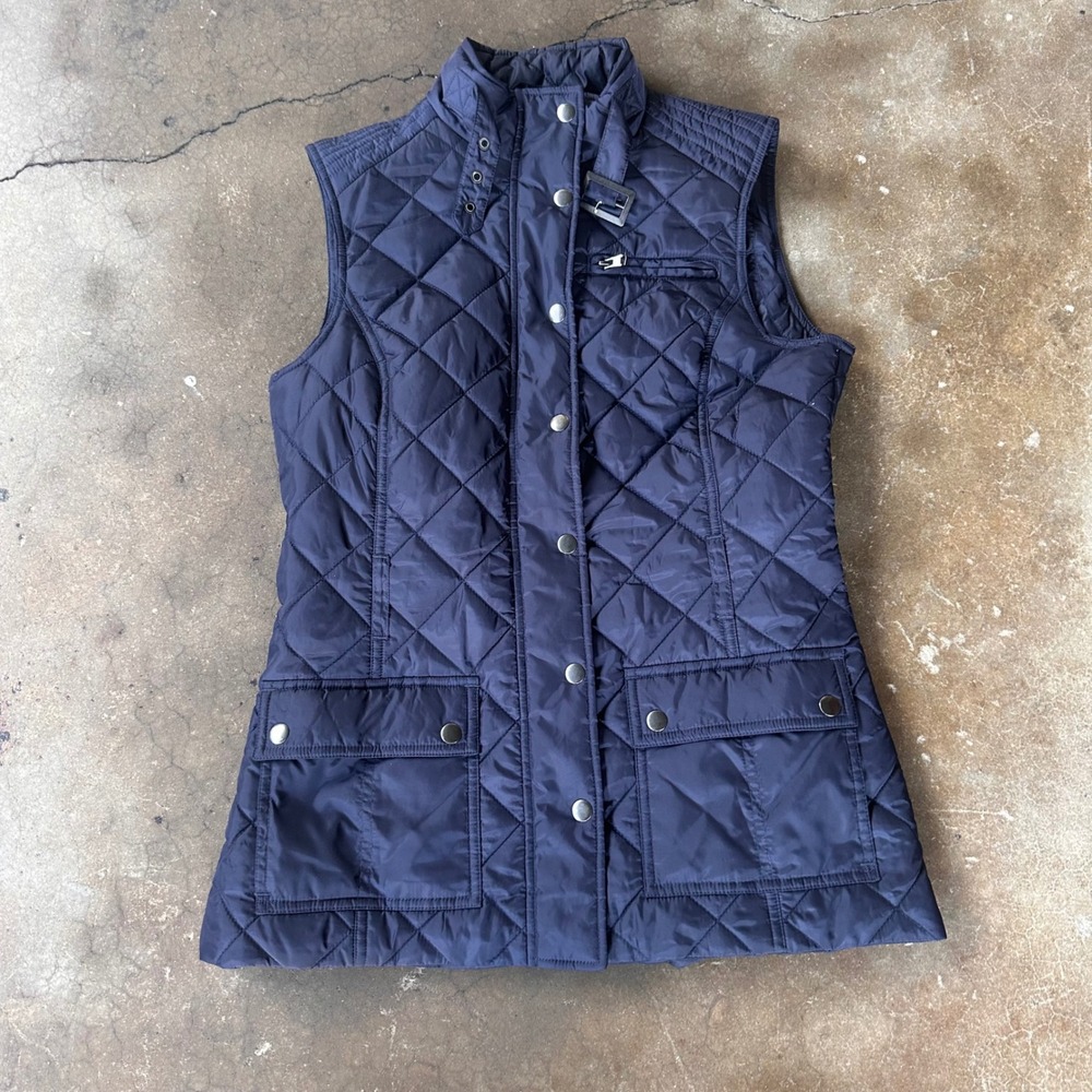 Banana Republic Quilted Vest Women Small Navy Blue Excellent Diamond Stitch